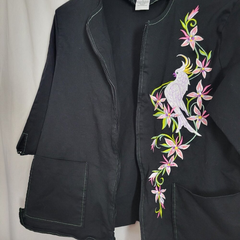 Bob Mackie Wearable Art Blazer Jacket Large Cockatoo bird embroidered Artsy - Picture 9 of 11